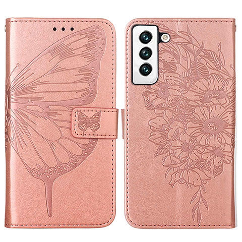 Custodia Portafoglio In Pelle Farfalla Cover con Supporto Y06B per Samsung Galaxy S22 Plus 5G Oro Rosa