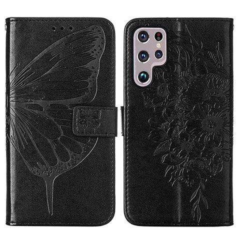 Custodia Portafoglio In Pelle Farfalla Cover con Supporto Y06B per Samsung Galaxy S22 Ultra 5G Nero