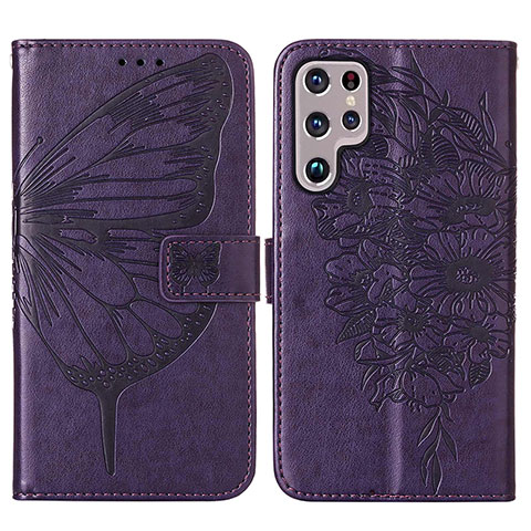 Custodia Portafoglio In Pelle Farfalla Cover con Supporto Y06B per Samsung Galaxy S23 Ultra 5G Viola