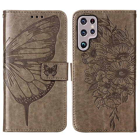 Custodia Portafoglio In Pelle Farfalla Cover con Supporto Y06B per Samsung Galaxy S24 Ultra 5G Bronze