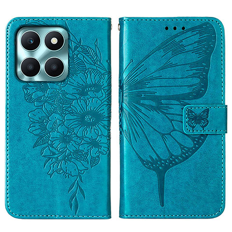 Custodia Portafoglio In Pelle Farfalla Cover con Supporto YB1 per Huawei Honor X6a Blu