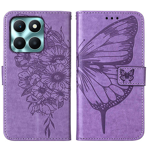 Custodia Portafoglio In Pelle Farfalla Cover con Supporto YB1 per Huawei Honor X6a Lavanda