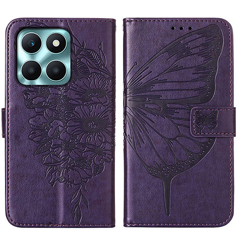 Custodia Portafoglio In Pelle Farfalla Cover con Supporto YB1 per Huawei Honor X8b Viola