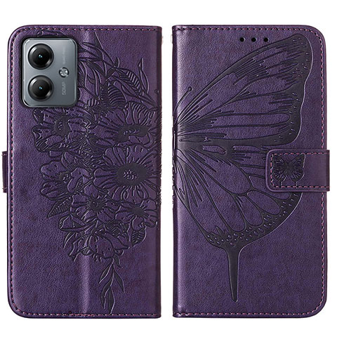 Custodia Portafoglio In Pelle Farfalla Cover con Supporto YB1 per Motorola Moto G14 Viola