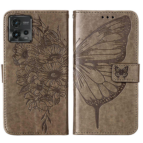 Custodia Portafoglio In Pelle Farfalla Cover con Supporto YB1 per Motorola Moto G72 Grigio