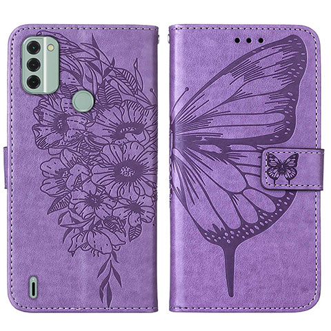 Custodia Portafoglio In Pelle Farfalla Cover con Supporto YB1 per Nokia C31 Lavanda