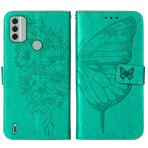 Custodia Portafoglio In Pelle Farfalla Cover con Supporto YB1 per Nokia C31 Verde