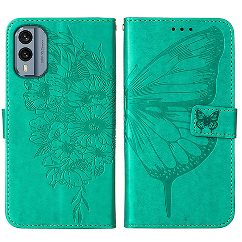 Custodia Portafoglio In Pelle Farfalla Cover con Supporto YB1 per Nokia X30 5G Verde