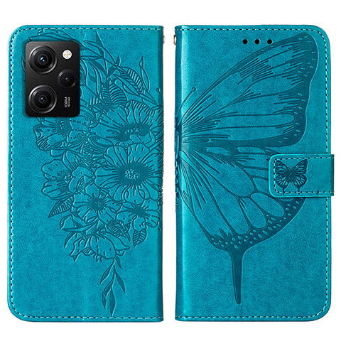 Custodia Portafoglio In Pelle Farfalla Cover con Supporto YB1 per Xiaomi Poco X5 Pro 5G Blu