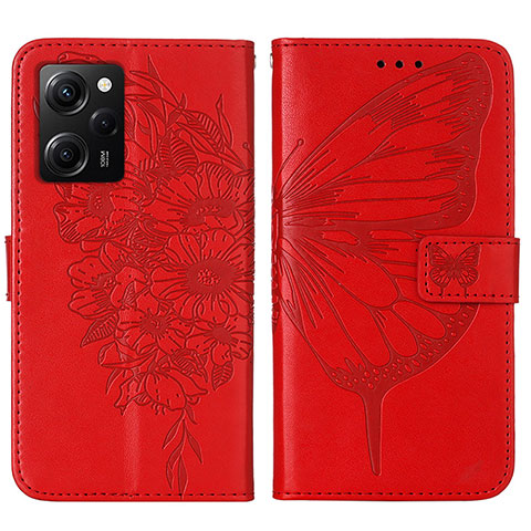 Custodia Portafoglio In Pelle Farfalla Cover con Supporto YB1 per Xiaomi Poco X5 Pro 5G Rosso