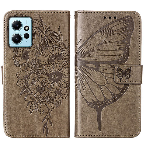 Custodia Portafoglio In Pelle Farfalla Cover con Supporto YB1 per Xiaomi Redmi Note 12 4G Grigio