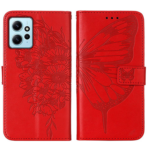 Custodia Portafoglio In Pelle Farfalla Cover con Supporto YB1 per Xiaomi Redmi Note 12 4G Rosso