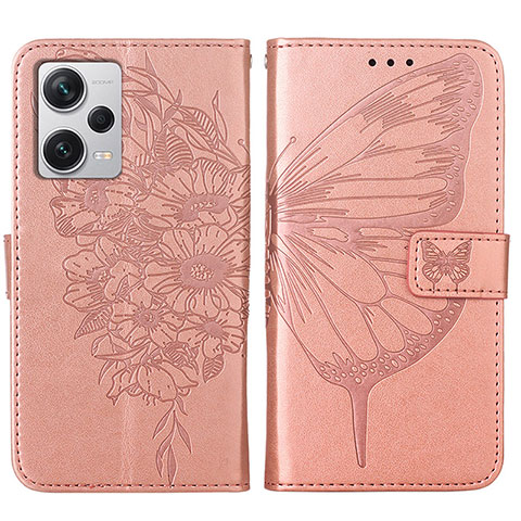 Custodia Portafoglio In Pelle Farfalla Cover con Supporto YB1 per Xiaomi Redmi Note 12 Explorer Oro Rosa