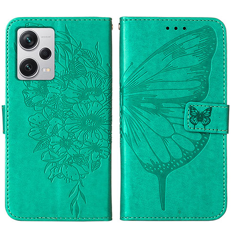 Custodia Portafoglio In Pelle Farfalla Cover con Supporto YB1 per Xiaomi Redmi Note 12 Explorer Verde