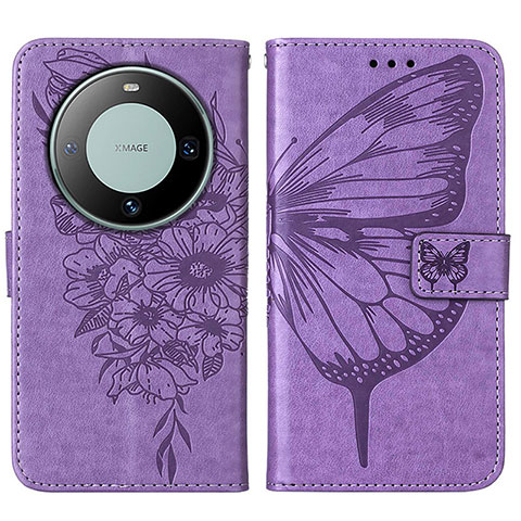 Custodia Portafoglio In Pelle Farfalla Cover con Supporto YB2 per Huawei Mate 60 Pro Lavanda