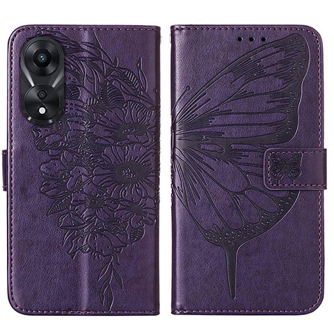 Custodia Portafoglio In Pelle Farfalla Cover con Supporto YB2 per Oppo A58 5G Viola