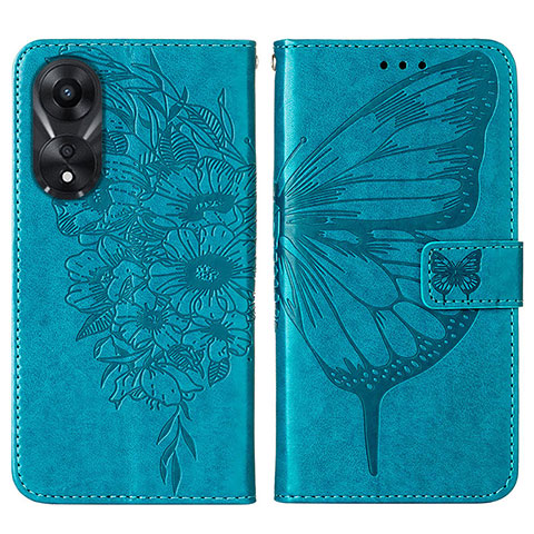 Custodia Portafoglio In Pelle Farfalla Cover con Supporto YB2 per Oppo A78 5G Blu