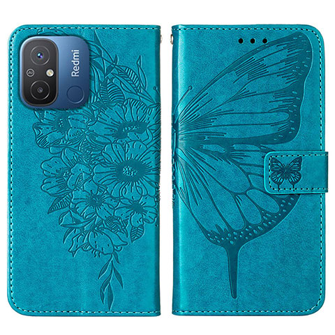 Custodia Portafoglio In Pelle Farfalla Cover con Supporto YB2 per Xiaomi Poco C55 Blu