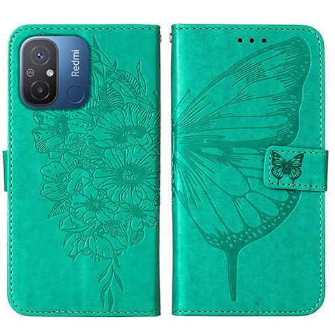 Custodia Portafoglio In Pelle Farfalla Cover con Supporto YB2 per Xiaomi Poco C55 Verde