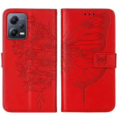 Custodia Portafoglio In Pelle Farfalla Cover con Supporto YB2 per Xiaomi Poco X5 5G Rosso