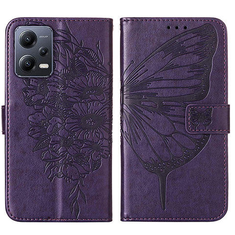 Custodia Portafoglio In Pelle Farfalla Cover con Supporto YB2 per Xiaomi Poco X5 5G Viola