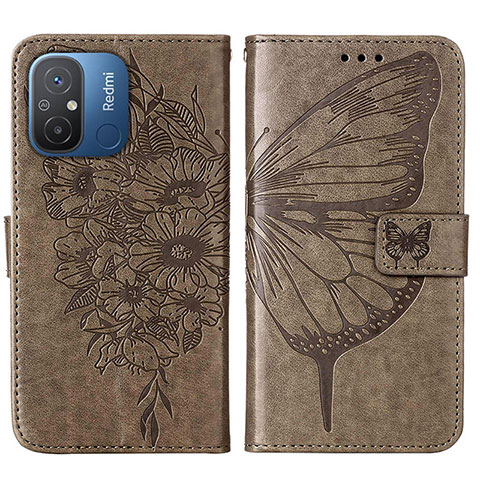 Custodia Portafoglio In Pelle Farfalla Cover con Supporto YB2 per Xiaomi Redmi 11A 4G Grigio