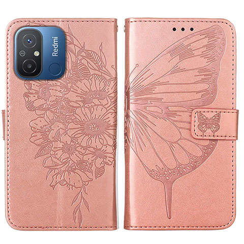 Custodia Portafoglio In Pelle Farfalla Cover con Supporto YB2 per Xiaomi Redmi 11A 4G Oro Rosa