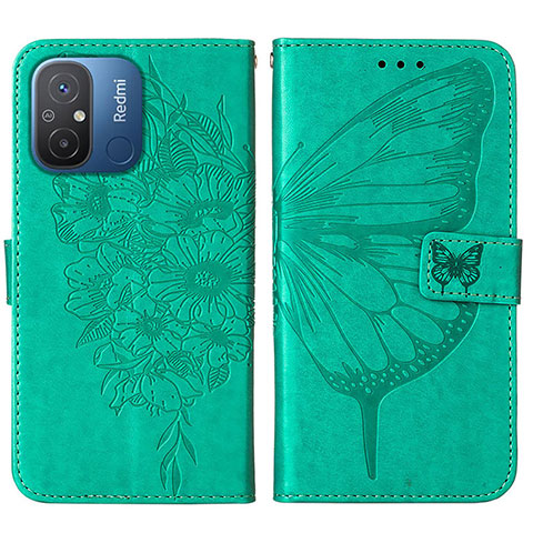 Custodia Portafoglio In Pelle Farfalla Cover con Supporto YB2 per Xiaomi Redmi 11A 4G Verde