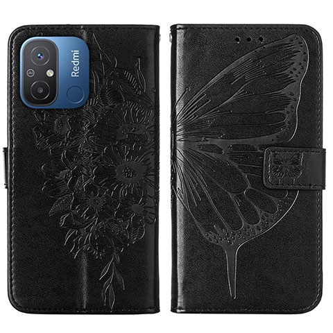 Custodia Portafoglio In Pelle Farfalla Cover con Supporto YB2 per Xiaomi Redmi 12C 4G Nero