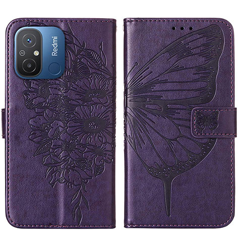 Custodia Portafoglio In Pelle Farfalla Cover con Supporto YB2 per Xiaomi Redmi 12C 4G Viola