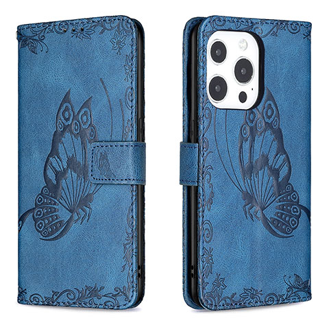 Custodia Portafoglio In Pelle Farfalla Cover con Supporto Z01 per Apple iPhone 14 Pro Blu