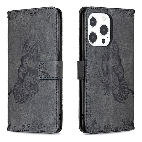 Custodia Portafoglio In Pelle Farfalla Cover con Supporto Z01 per Apple iPhone 15 Pro Max Nero