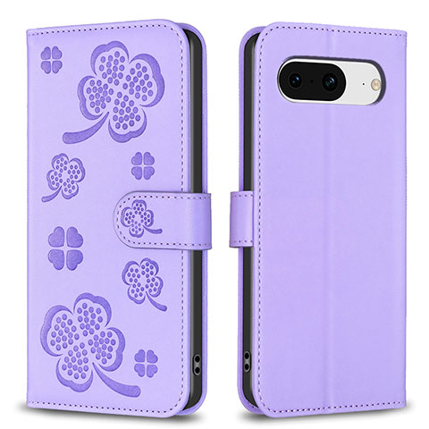 Custodia Portafoglio In Pelle Fiori Cover con Supporto BF1 per Google Pixel 8 5G Viola