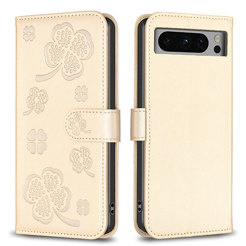 Custodia Portafoglio In Pelle Fiori Cover con Supporto BF1 per Google Pixel 8 Pro 5G Oro