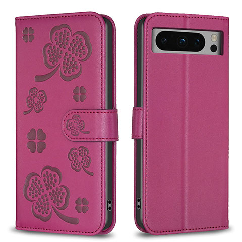 Custodia Portafoglio In Pelle Fiori Cover con Supporto BF1 per Google Pixel 8 Pro 5G Rosa Caldo