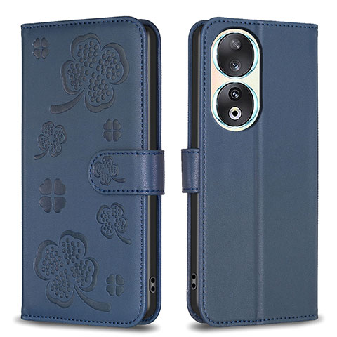 Custodia Portafoglio In Pelle Fiori Cover con Supporto BF1 per Huawei Honor 90 5G Blu