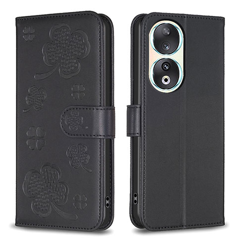 Custodia Portafoglio In Pelle Fiori Cover con Supporto BF1 per Huawei Honor 90 5G Nero