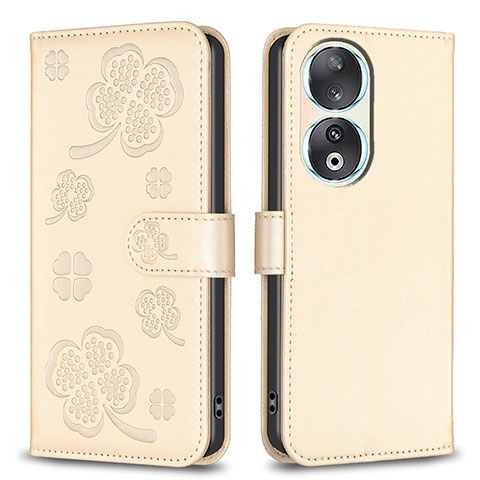 Custodia Portafoglio In Pelle Fiori Cover con Supporto BF1 per Huawei Honor 90 5G Oro