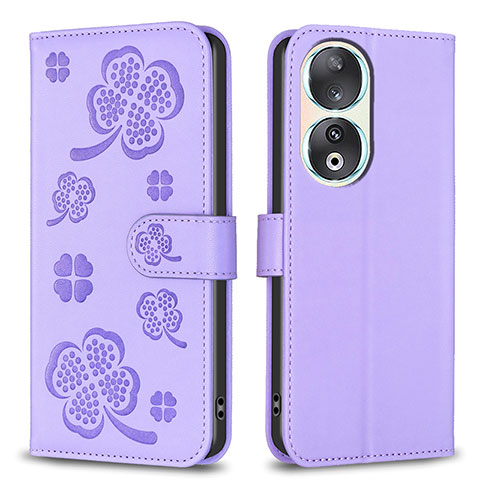 Custodia Portafoglio In Pelle Fiori Cover con Supporto BF1 per Huawei Honor 90 5G Viola