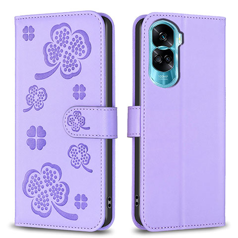 Custodia Portafoglio In Pelle Fiori Cover con Supporto BF1 per Huawei Honor 90 Lite 5G Viola