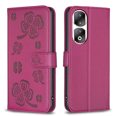 Custodia Portafoglio In Pelle Fiori Cover con Supporto BF1 per Huawei Honor 90 Pro 5G Rosa Caldo