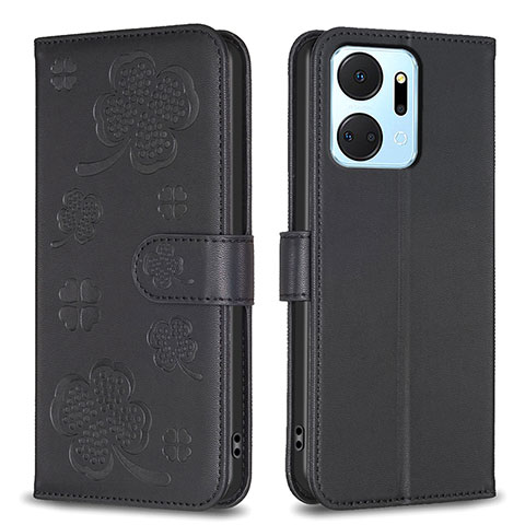 Custodia Portafoglio In Pelle Fiori Cover con Supporto BF1 per Huawei Honor X7a Nero