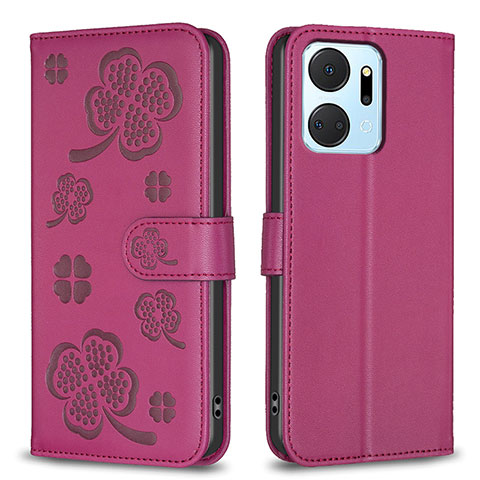 Custodia Portafoglio In Pelle Fiori Cover con Supporto BF1 per Huawei Honor X7a Rosa Caldo