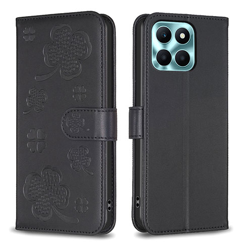 Custodia Portafoglio In Pelle Fiori Cover con Supporto BF1 per Huawei Honor X8b Nero