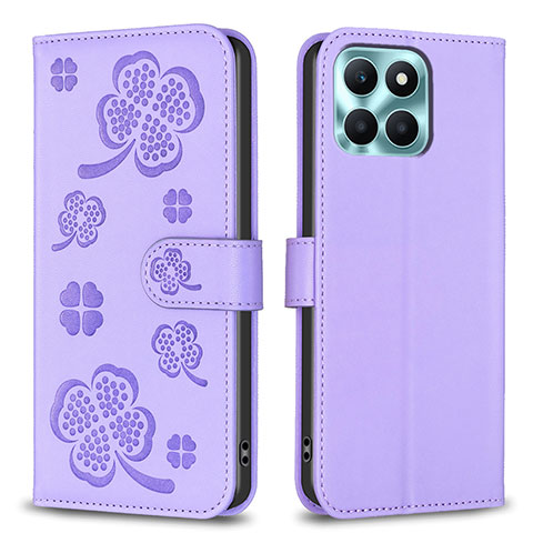 Custodia Portafoglio In Pelle Fiori Cover con Supporto BF1 per Huawei Honor X8b Viola