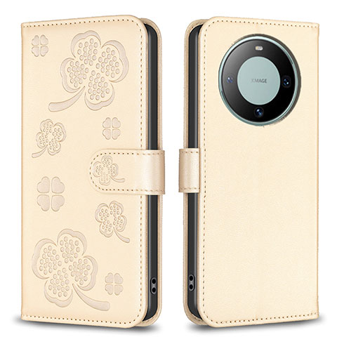 Custodia Portafoglio In Pelle Fiori Cover con Supporto BF1 per Huawei Mate 60 Oro