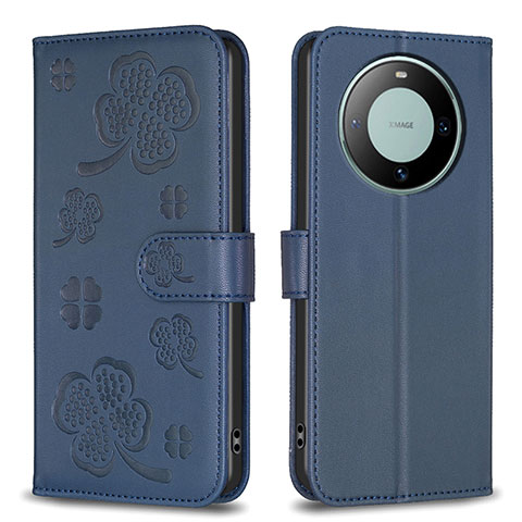 Custodia Portafoglio In Pelle Fiori Cover con Supporto BF1 per Huawei Mate 60 Pro Blu