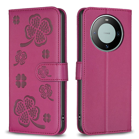 Custodia Portafoglio In Pelle Fiori Cover con Supporto BF1 per Huawei Mate 60 Pro Rosa Caldo