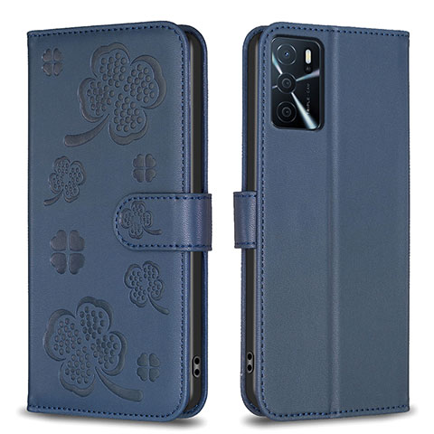 Custodia Portafoglio In Pelle Fiori Cover con Supporto BF1 per Oppo A16 Blu