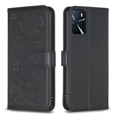 Custodia Portafoglio In Pelle Fiori Cover con Supporto BF1 per Oppo A16 Nero